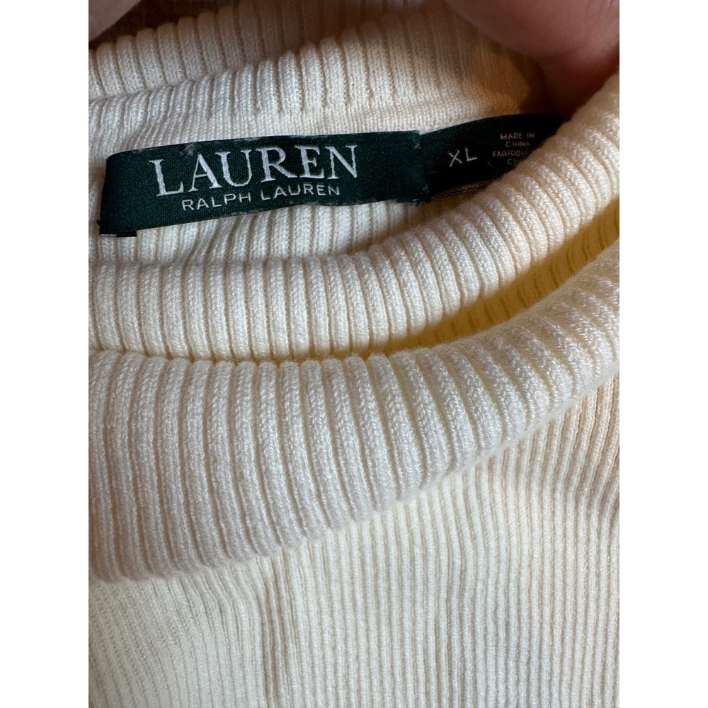 Lauren Ralph Lauren Cream Ribbed Turtleneck Sweater XL Off White Cotton Blend - Picture 4 of 5